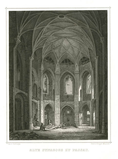 St. Salvator während der Restaurierung (Stahlstich von J. Poppel 1846)